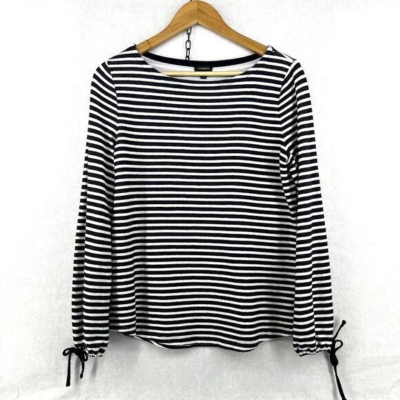 Talbots Knit Top Women's Size Medium Blue White Stripe Nautical Tie Sleeves‎ - Picture 1 of 8